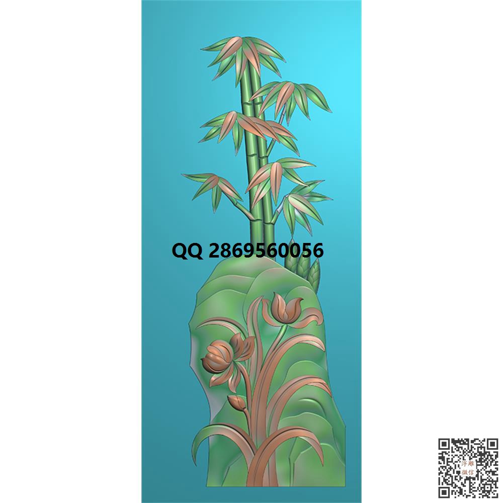 MLZJ-480 梅兰竹菊 竹子 竖向_花草浮雕素材洋花四季花鸟精雕图浮雕图